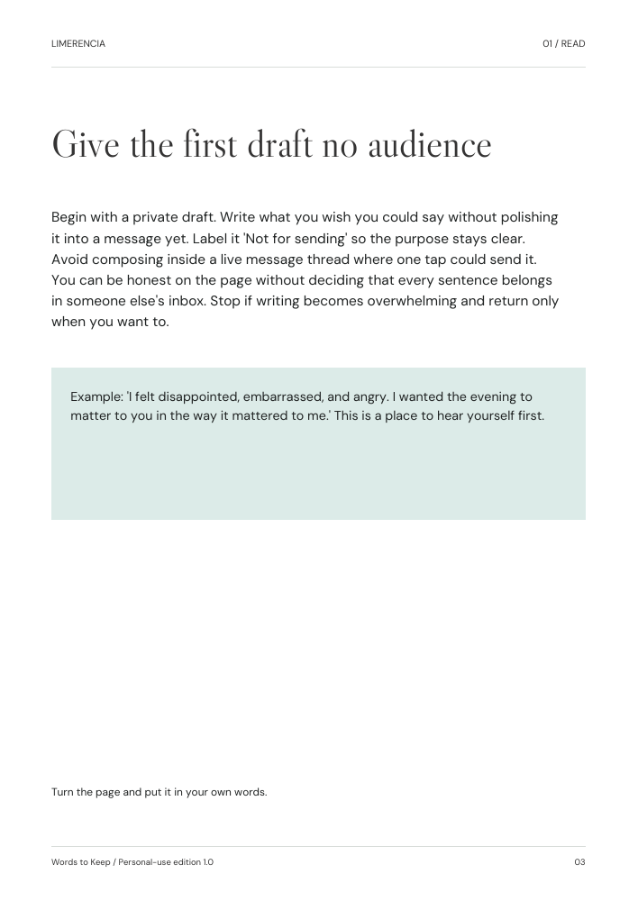A real reading page from Words to Keep